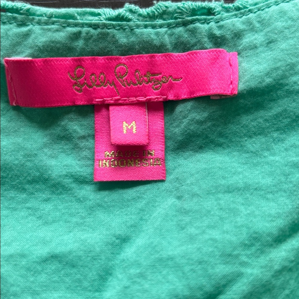 Lilly Pulitzer Teal Green Top with Eyelet Stitch Design - Picture 2 of 3